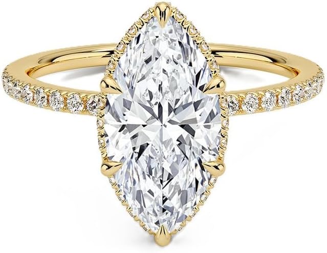 1-9 Carat Marquise Double Hidden Halo Moissanite Engagement Ring,D-VVS1, Silver 925,18k White Gold Plating