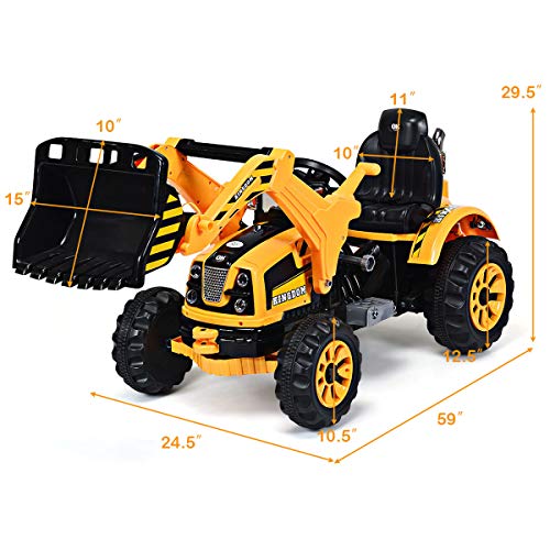 HONEY JOY Kids Ride On Excavator, 12V Battery Powered Pretend Play Construction Tractor Toy with Horn