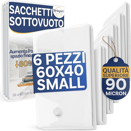 Stringari 6 Sacchi S 60x40 - Sacchetti Sottovuoto Vestiti - Buste di Qualità Superiore per Piumoni