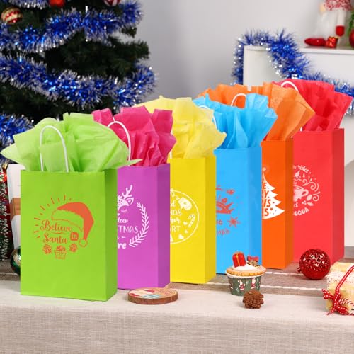 Moretoes GIFT BAGS 7040010 30Pcs Paper Gift Bags With 30 Tissue Papers, 6 Colors Small Bulk Party Favor Bags Goodie Bags thumb #6