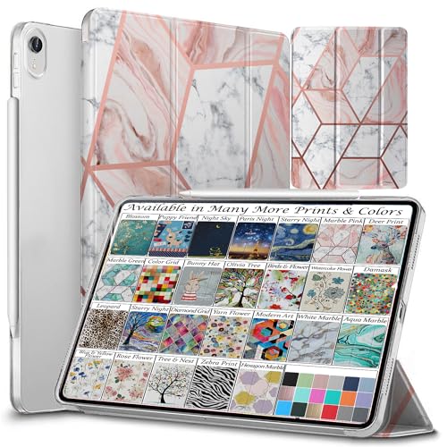 Image of DuraSafe Cases for iPad mini 6 8.3 Inch 2021 [ Mini 6th Gen ] A2567 A2568 A2569 MK7M3HN /A MLWL3HN /A MK7R3HN /A MK7P3HN /A MK7T3HN /A Trifold Printed Hard Smart PC Transparent Back Cover - Marble Pink