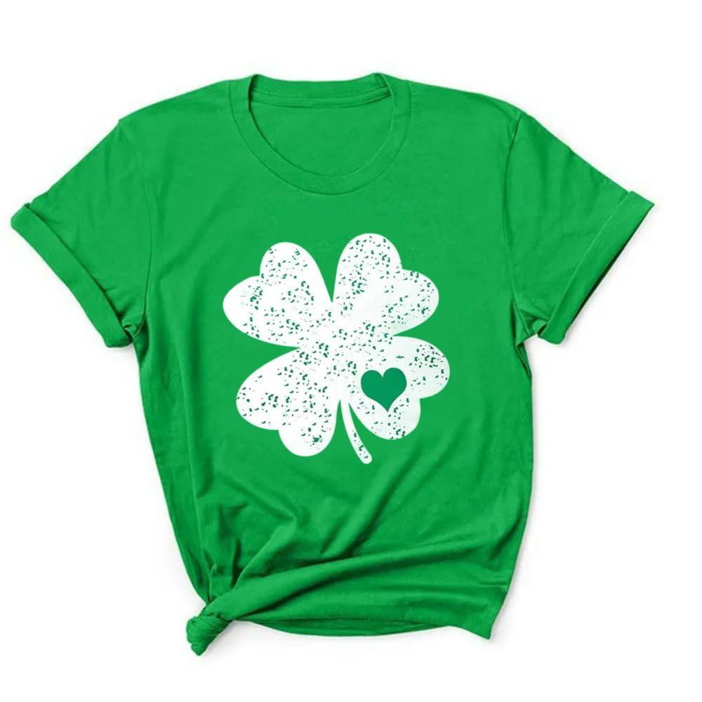 YOKVAN St Patricks Day Women Short Sleeve Summer T-Shirts Lucky Shamrock Funny Clover Graphic Tee Tops