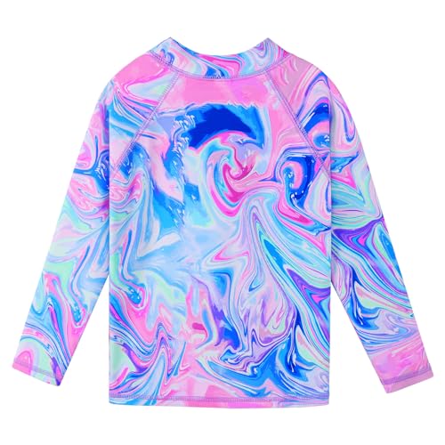Image of TFJH E Girls Long Sleeve Two Piece Rash Guard Set UPF 50+ 3-13 Y | Stretchy & quick-dry fabric, breathable & lightweight, UPF 50+ sun protection, ideal for pool beach vacation