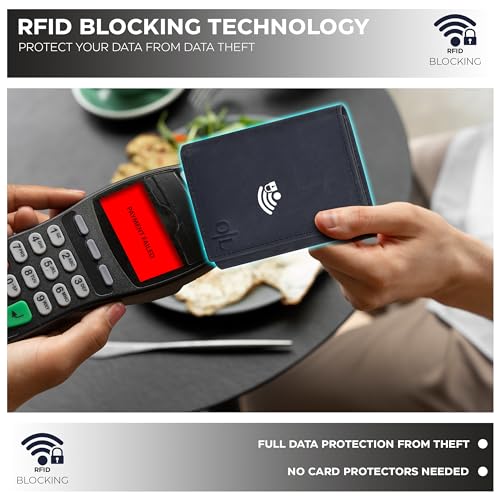Image of Real Leather Mens Trifold Wallet RFID Blocking Slim Minimalist Front Pocket - Thin & Stylish with ID Window in Gift Box, Vintage Black, Trifold