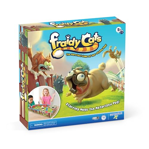 PlayMonster Fraidy Cats - Interactive Kids Board Game - Cat Movers Go Flying with Motorized Dog - Play with 2 to 4 Players - for Kids Ages 5 and Up