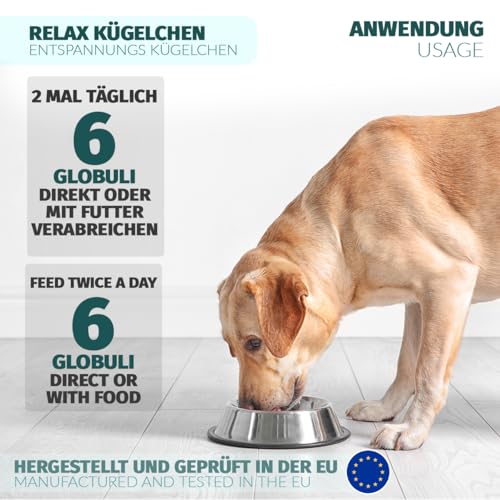 Saint Nutrition® Relax Kügelchen für Haustiere – Natürlicher Futterzusatz bei Stress & Unruhe – Unterstützt Entspannung bei Reisen, Silvester & im Alltag – Für kleine, mittlere & große Hunde - 10g