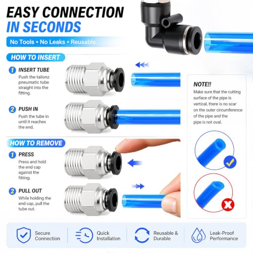 Image of mxuteuk 10PCS 3 /8 inchOD x 1 /4 inchNPT Elbow and Straight Push to Connect Fitting
