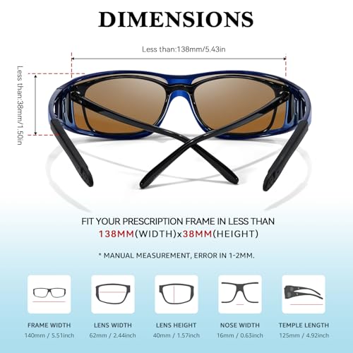 Image of TJUTR Polarized Fit Over Glasses Sunglasses for Men Women, Wrap Around UV400 Protection Sunglasses TS2611
