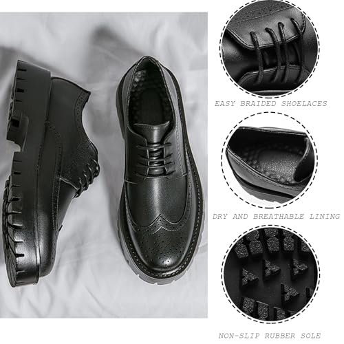 Men's Genuine Leather Platform Oxford Shoes Retro Round Toe Brogue Wingtip Business Fashion Lace-Up Formal Shoes Fashion Casual Buckle Leather Shoes4