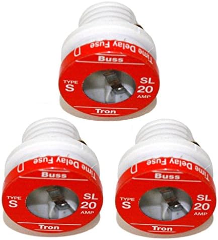 Bussmann BP/SL-20 20 Amp Time Delay Loaded Link Rejection Base Plug Fuse, 125V UL Listed Carded, 3-Pack