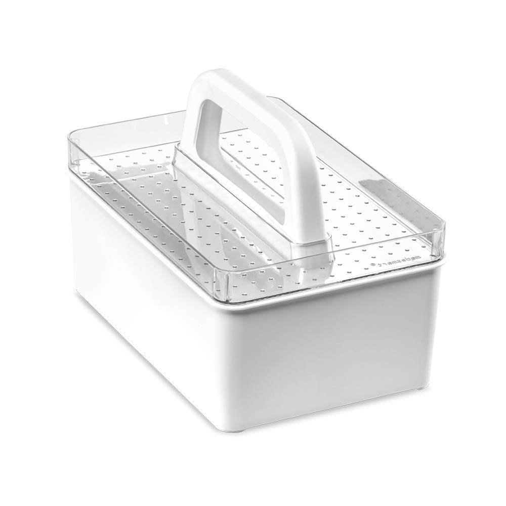 madesmartBin-Stack Collection Two-Compartments, Handle for Portability, & BPA-Free, Large, White