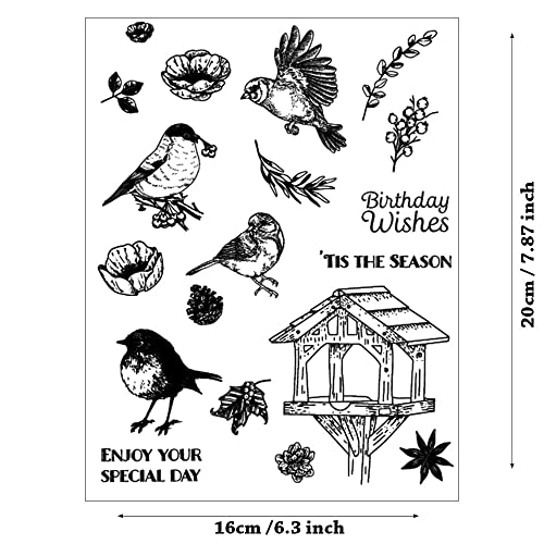 Lzbrdy 6.3"×7.9" Birds Flower Leaves Nest Wishes Words Clear Stamps For Card Making Scrapbooking Birthday Thanksgiving Christmas Arts Crafts Stamps #TOP1