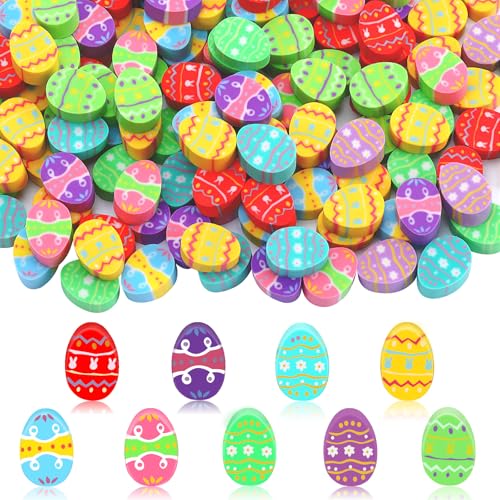 JUNEBRUSHS 150 gomas de borrar de huevos de Pascua a granel, 9 estilos, mini borradores de goma lindos para premios de aula, recuerdos de fiesta, regalos de búsqueda de huevos de Pascua, papelería