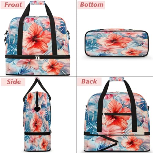 Travel Duffel Bags Palm Leaf Flower Foldable Weekender Bags for Women with Shoes Compartment Waterproof & Tear Resistant Carry on Overnight Luggage Duffel Bag Shoulder Sports Tote Bag,A-10073