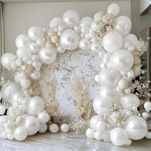 Pearl White Balloons Double Stuffed Latex Pastel White Balloon Garland Different Sizes 18/12/5in...