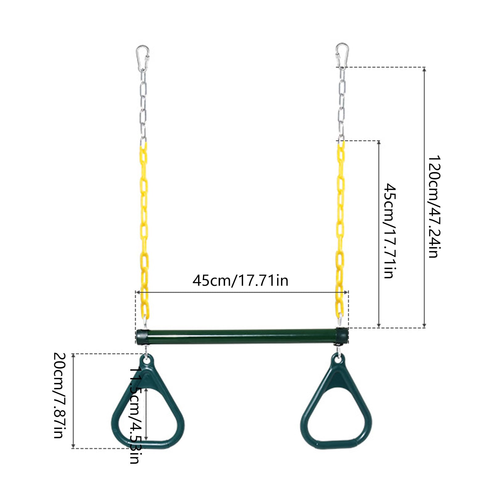 Traversa per Altalena a Catena per Bambini con Maniglie, Giocattolo a Trapezio Regolabile con Lunghezza Totale 120 cm / 47, 24 Pollici per Uso all ' Aperto Maniglie per Palestra Accessorio