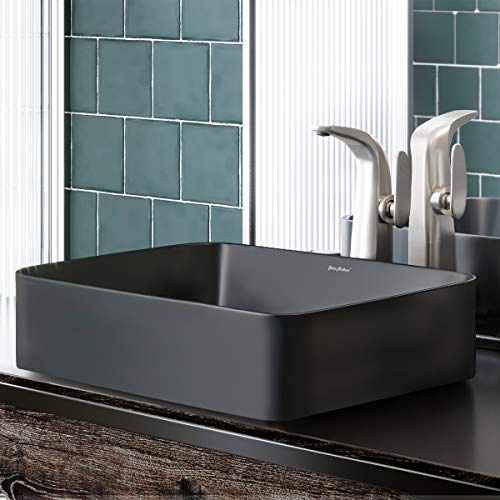 Image of Concorde 20 inch Rectangle Ceramic Vessel Sink in Matte Black