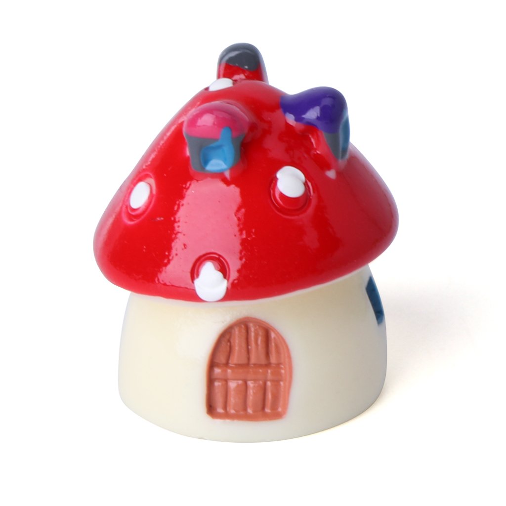 fivekim garden ornaments Garden Ornament Mushroom House Resin Figurine Craft Plant Pot Fairy Decoration RED