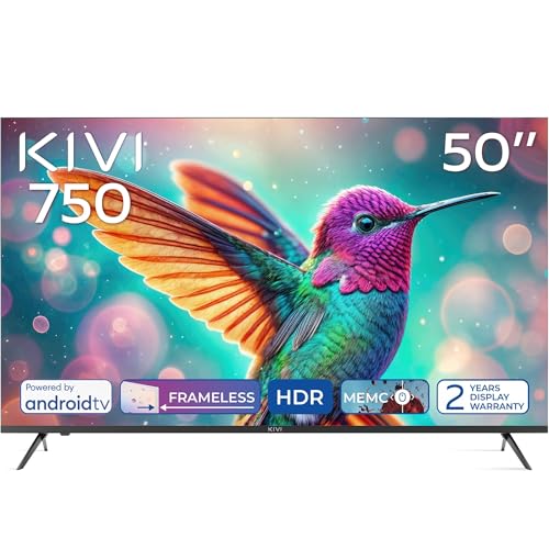 KIVI 50U750NB Smart TV Rahmenlos – Fernseher 50 Zoll UHD 4K, Smart TV 50, VA Panel, vergleichbar mit OLED-Qualität, HDR10, Android 11.0, WLAN & Bluetooth, Netflix HBO-fähig