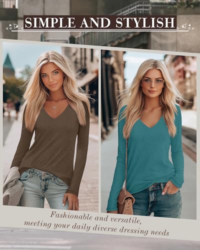 4 Pack Women's Long Sleeve V Neck Shirts, Casual Loose Fit Tees Basic Tunic Tops Trendy Fall T-Shirts Outfits3