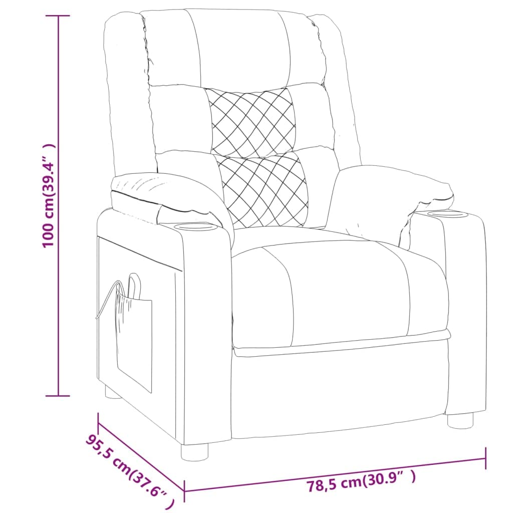 Sillón de relax manual marrón de piel sintética con 3 posiciones, respaldo y reposapiés ajustables manualmente, asiento acolchado grueso con reposabrazos anchos, marco de madera y metal