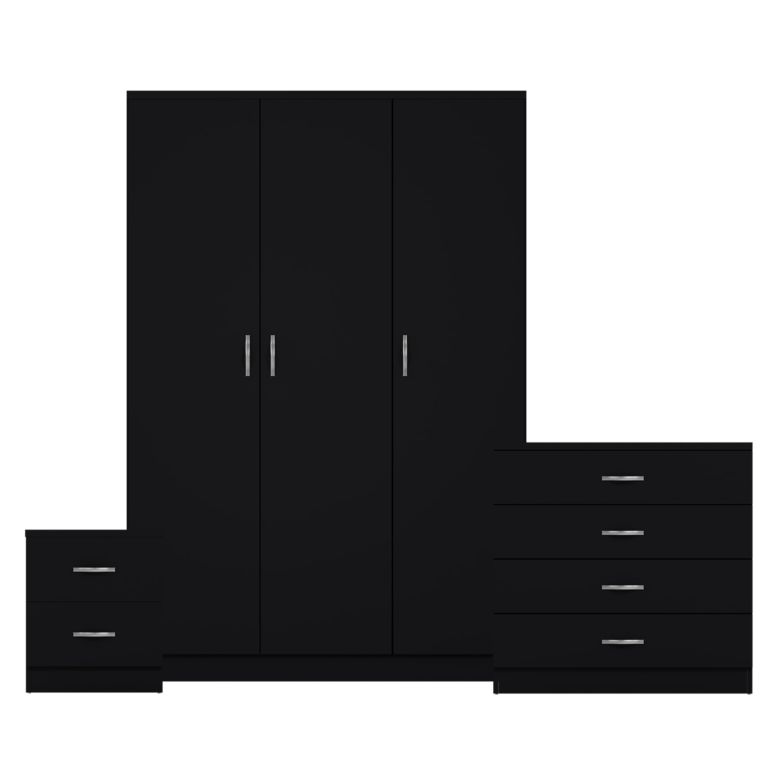 Vida Designs Riano - Juego de dormitorio de 3 piezas (mesita de noche de 2 cajones, cómoda de 4 cajones, armario de 3 puertas), color negro (5)