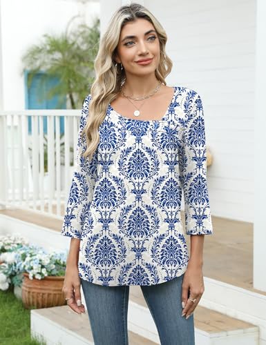 Image of LOMON Womens 3 /4 Length Sleeve T Shirts Asymmetrical Neck Tops Business Blouses for Women Fashion 2026