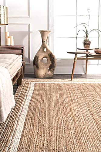 Image of Handwoven 4x6 feet Jute Rectangular Rug, Natural Fibers, Braided Reversible Carpet for Stylish Bedroom Living Room Dining Room Kids Room (4x6 feet, White & Beige)
