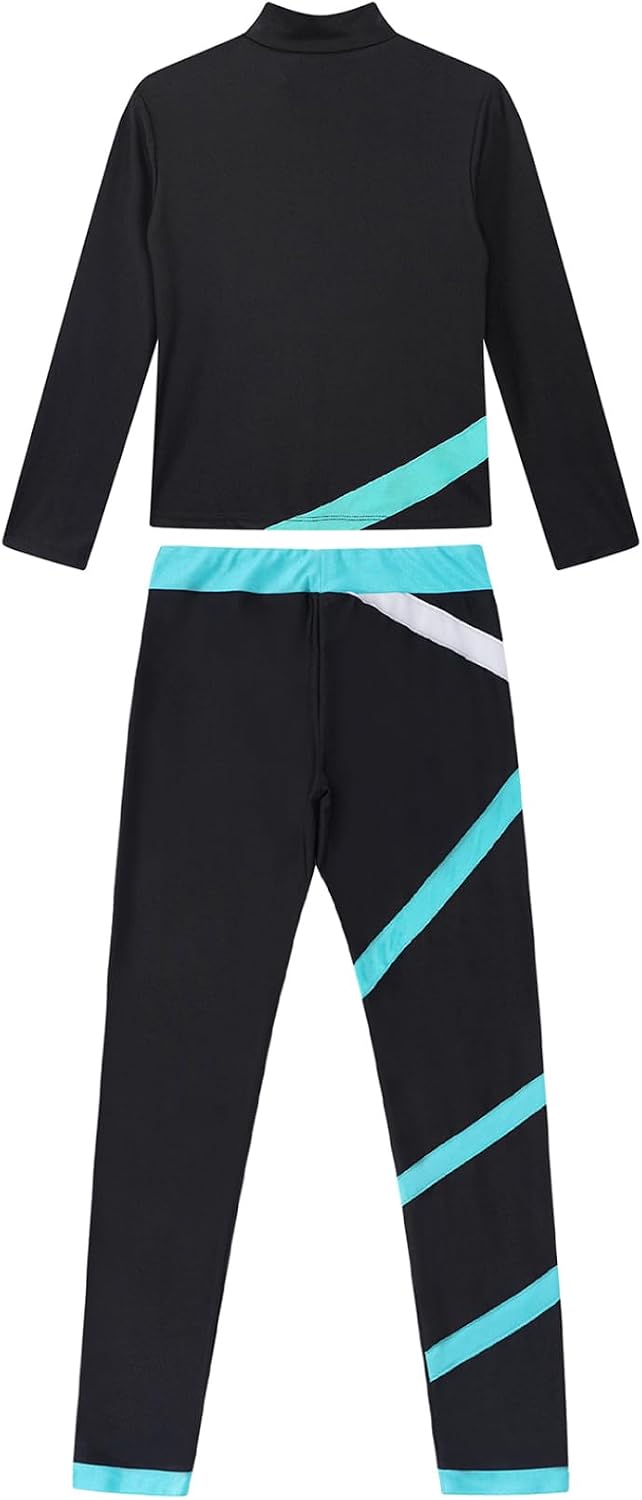 Linjinx Kids Girls Ice Skating Clothing Sets Long Sleeve Jacket with Leggings Pants 2pcs Athletic Tracksuit