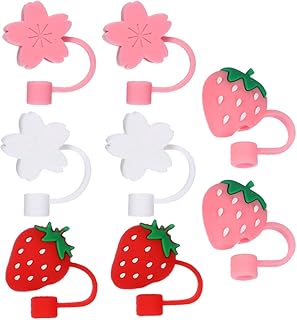 Healifty Silicone Straw Covers 8 Pack Strawberry Straw Caps Covers for 6-8Mm Reusable Straws Protective Plugs Spill Proof Sleeve for Home Kitchen Outdoor
