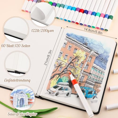 A5 Skizzenbuch, Skizzenpapier zum Zeichnen 200g/m² Skizzenblock Blanko Sketch Books für Kinder Studenten Künstler Lehrer (60 Blatt/120 Seiten)