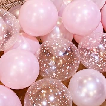 50 pcs Transparent Star Pink Latex Balloons, 12inch Clear Star Balloons and Pink Latex Balloons for Birthday Wedding Party Helium Balloon decoration