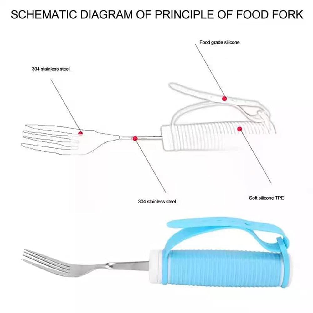 Kit Adaptable de Tenedor Y Cuchara para Temblores de Mano Cubiertos Flexibles con Cinturón de Mano Vajilla Antivibraciones de Ayuda para Pacientes de Edad Avanzada Y con Parkinson