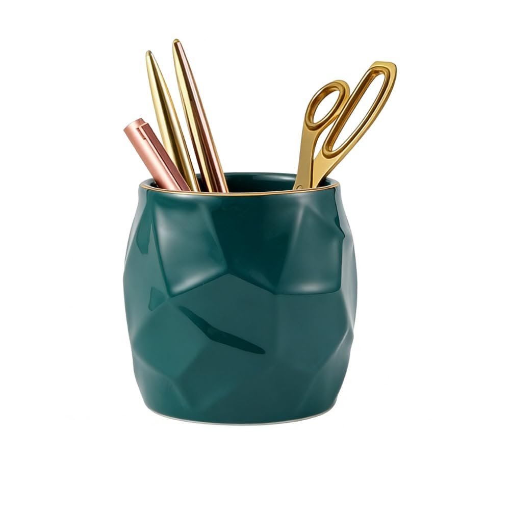 LOUIE SILNA Ceramic Pen Holder, Makeup Brush Holder, Desktop Organizer, Office Desk Organizer, Suitable for Home, School, and Classroom (Green - 9cm x 8cm) โ image 1