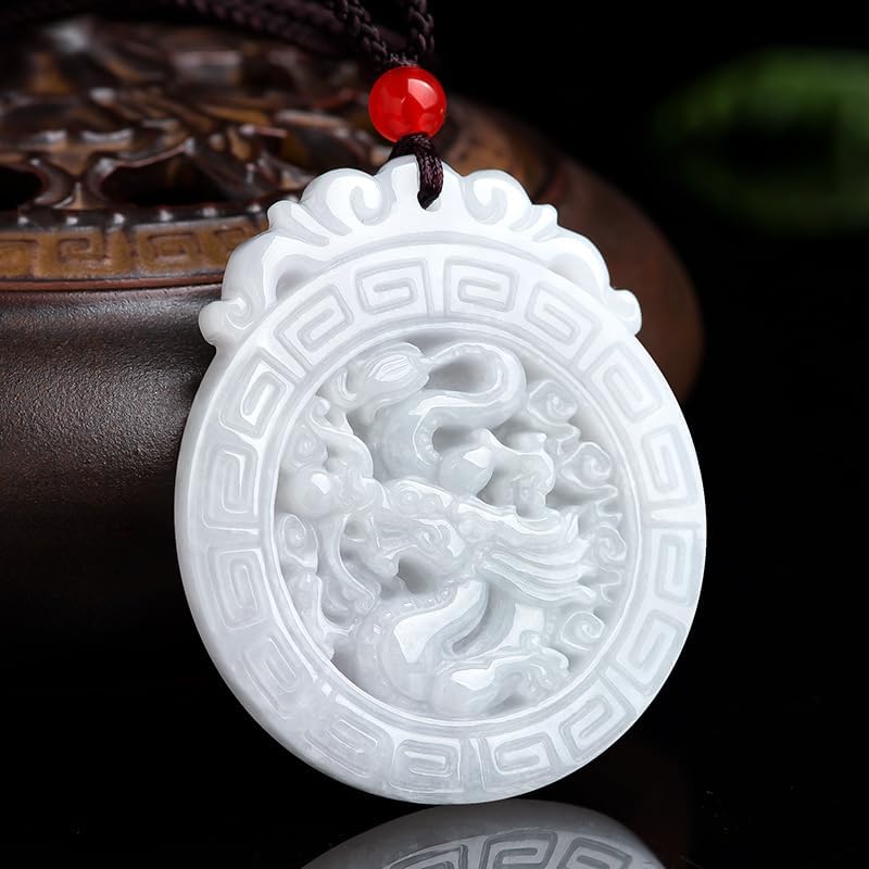 Jadeite Dragon Prosperity Pendant Necklace, Jadeite Waxy White Lace Round Dragon Brand Jade Necklace, is a Unique Gift that Embodies Happiness and Prosperity - Image 4