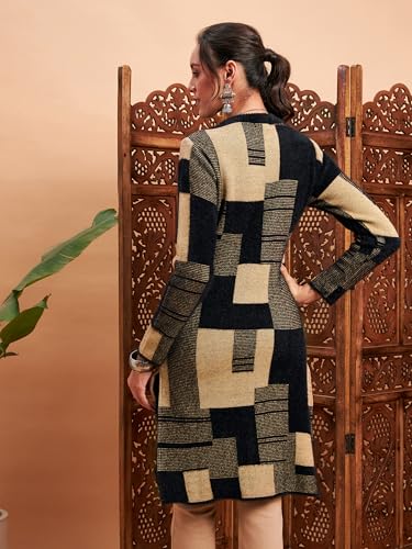Image of Women's Woolen Winter Kurta | Ethnic Motifs Self Design Long Sleeve Straight Wool Kurti with Round Neck