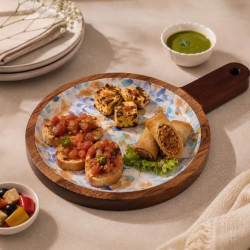 Image of Leaf Me Alone Serving Board with Enamel Finish | Handcrafted Wooden Snack & Charcuterie Serving Board for Appetizers, Desserts & Table Decor | Food Safe