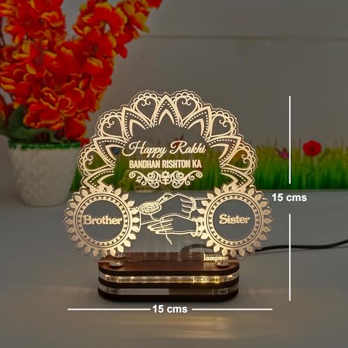 Image of lampees Personalized Raksha Bandhan 3D LED Lamp - Acrylic Night Light for Brother & Sister - Unique Keepsake Gift for Rakhi Bhaiya, Bhabhi & Siblings with Warm White Light