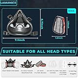 Half Facepiece Respirator with Filters - Respirator Mask with 10Pcs Filter Cottons and Goggles, for Paint, Dust, Formaldehyde, Sanding, Polishing, Woodworking, Organic Vapors, Chemicals (Black) - Image 4