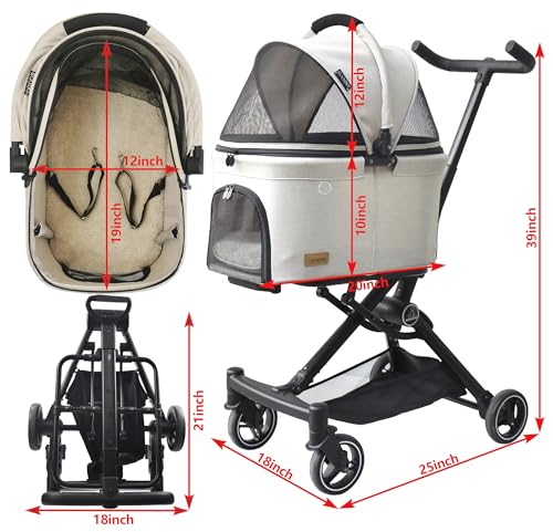 Image of ROODO 2026 Upgraded Version 3 in 1 Dog Cat Stroller with Detachable Carrier Lightweight Folding Portable All Terrain Pet Travel System Puppy Kitty Doggie Bunny Stroller for 30lbs(Light Khaki)
