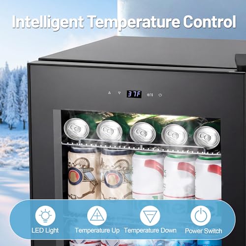Image of Beverage Refrigerator Mini Fridge 120-Can 17 inch Glass Adjustable Shelf Office