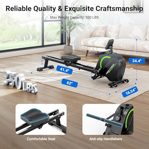 Image of Dripex Rowing Machines for Home, Upgraded Rowing Machine Max 350 LBS, Magnetic Rower with 16 Levels of Workout Resistance, Dual Slide Rail, App Supported, LCD Monitor, Row Machine for Gym Exercise