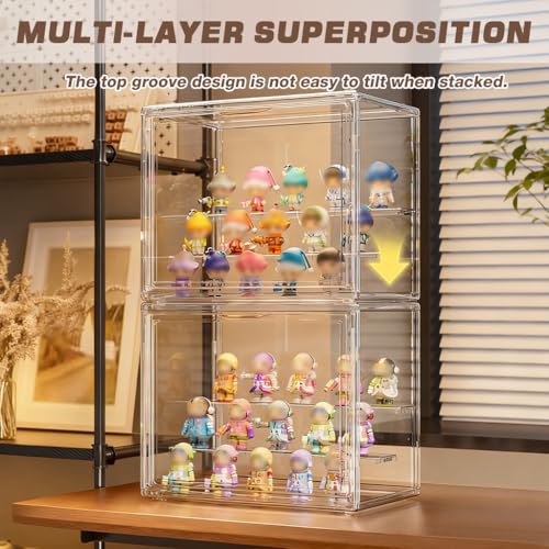 Image of HASTHIP Collectible Figures Display Box, 3-Tier Stepped Clear Display Box Acrylic Dust Box Desk Display Box Storage Case, 27x18x22cm