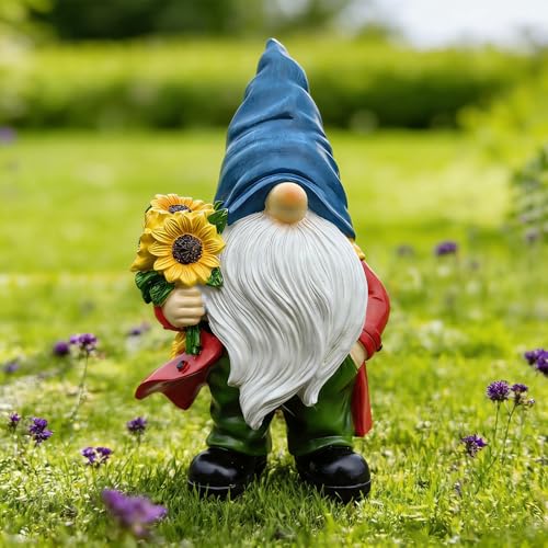 Bezseili Garden Gnome Outdoor Sunflower Faceless Gnome Statue - Funny Garden Decor for Patio Lawn Yard Balcony Indoor Home Office Shelves Figurines Ornament Decorations Mom Grandma Sisters Gifts