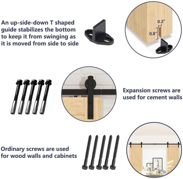 Miniatura 4 de ROOMTEC Kit de herrajes para puerta corrediza de granero de 12 pies, kit de riel para puerta doble, resistente, polea básica I, se desliza