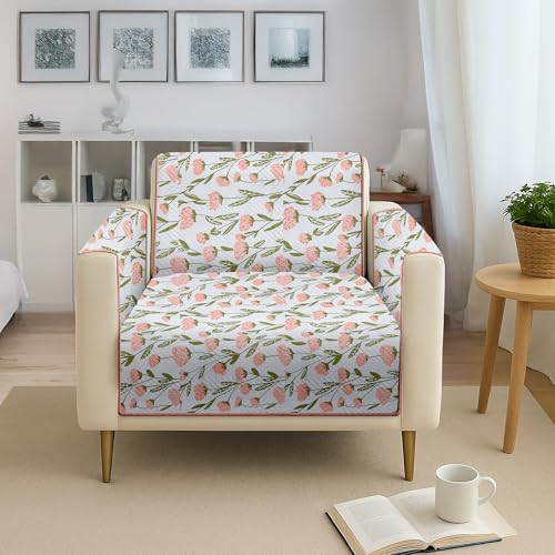 Image of Amazon Basics Printed Quilted Reversible Sofa Topper | 1 Seater | Dual-Tone Design | 175Cm X 60Cm | 325 GSM | Color - Green-Pink, Polyester Blend