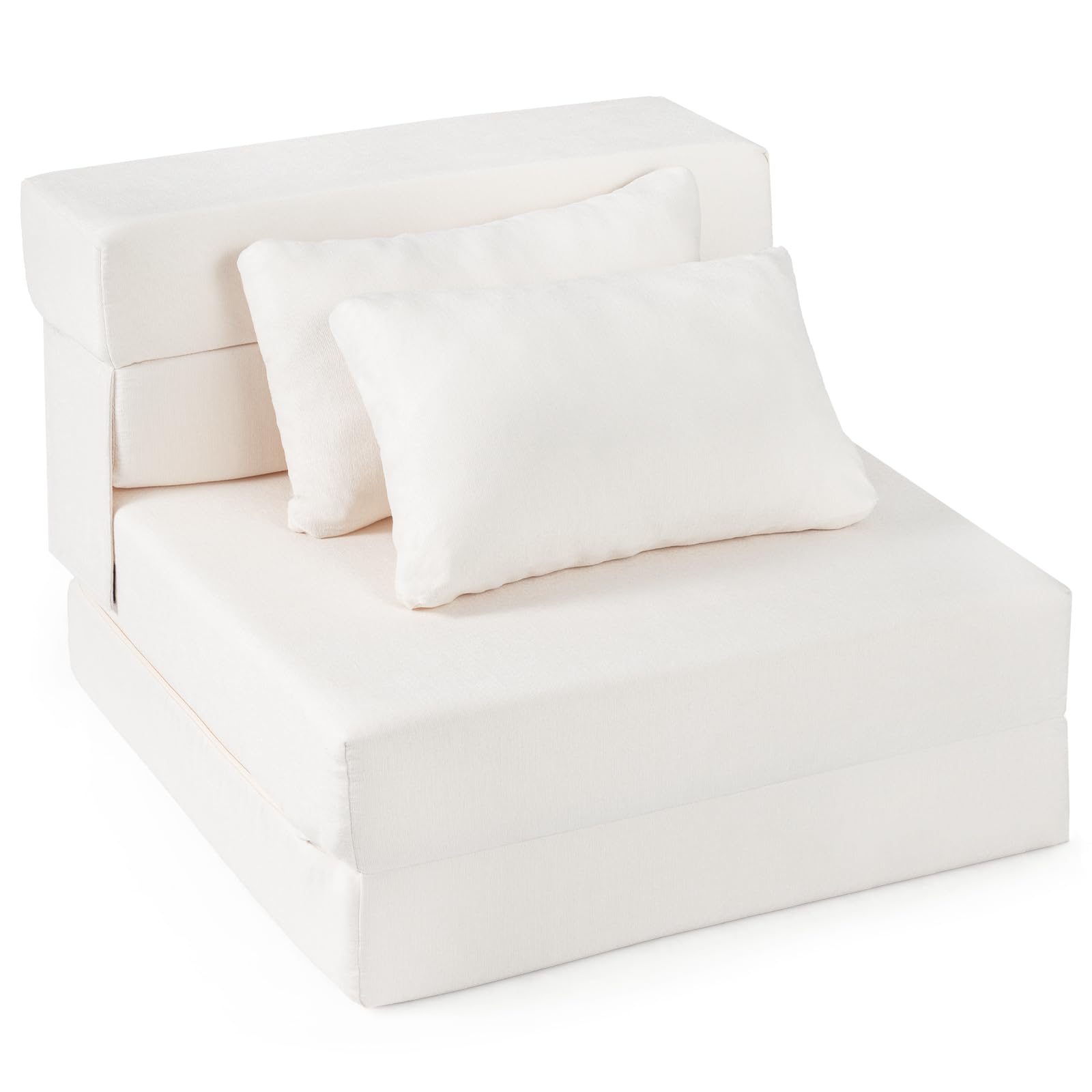 COSTWAY 3 in 1 Divano Letto Pieghevole, Poltrona Letto Convertibile con 2 Cuscini, Divano a 2 Posti in Tessuto Chenille, per Soggiorno Camera da Letto Ufficio (Beige,S)