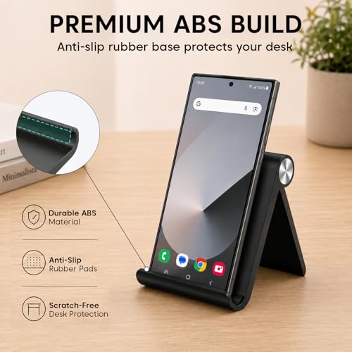 Image of Sounce Foldable Phone & Tablet Stand for Desk, Adjustable, Portable, Black | Compatible With iPhone, Samsung, OnePlus, Xiaomi, Android Phones And Most Tablets For Multi-Angle, Non-Slip Base, Lightweight