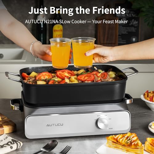 Image of Slow Cooker 10-Quart - PFOA-Free Ceramic Coating, Oven Safe to 450F | Keep Warm Function for Large Family Gatherings (Includes Silicone Spoon)