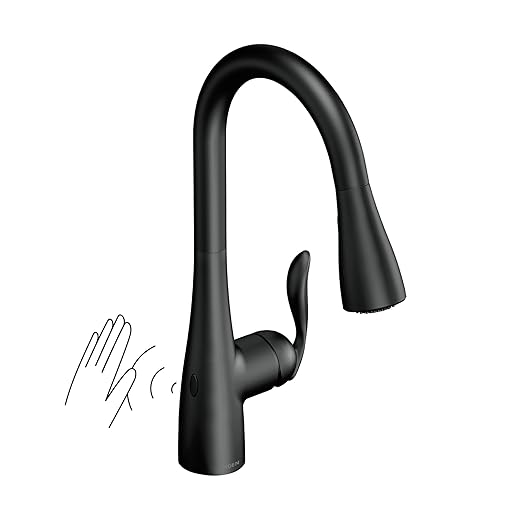 Moen Arbor Matte Black Smart Faucet Touchless Pull Down Sprayer Kitchen Faucet with Voice Control and Power Boost, 7594EVBL